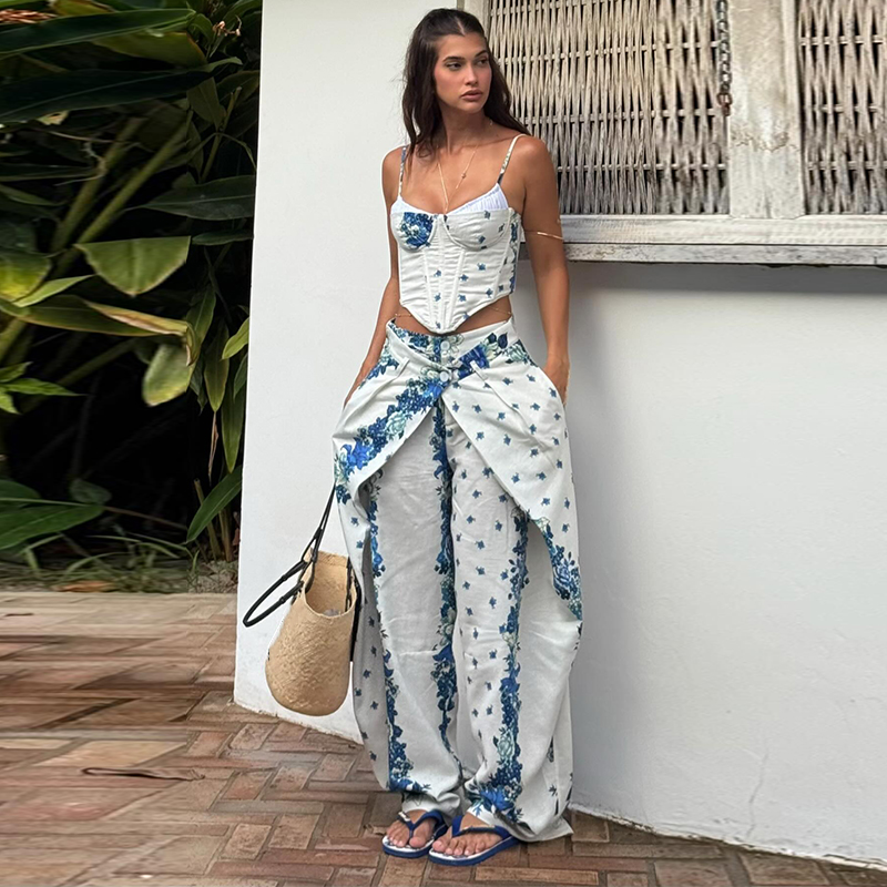Men'S Formal Beach Wear - Sexy Printed Vest Trouser Women Suit