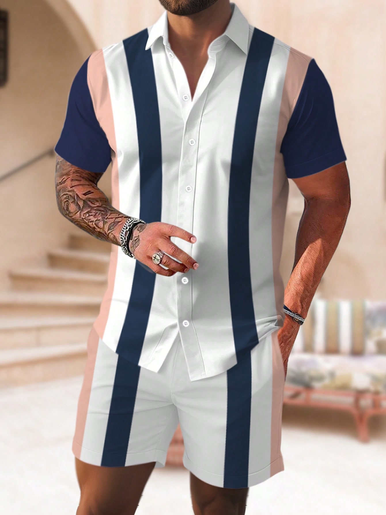 Men'S Formal Beach Wear - Summer Fashion Suit Men's Stripe 3D