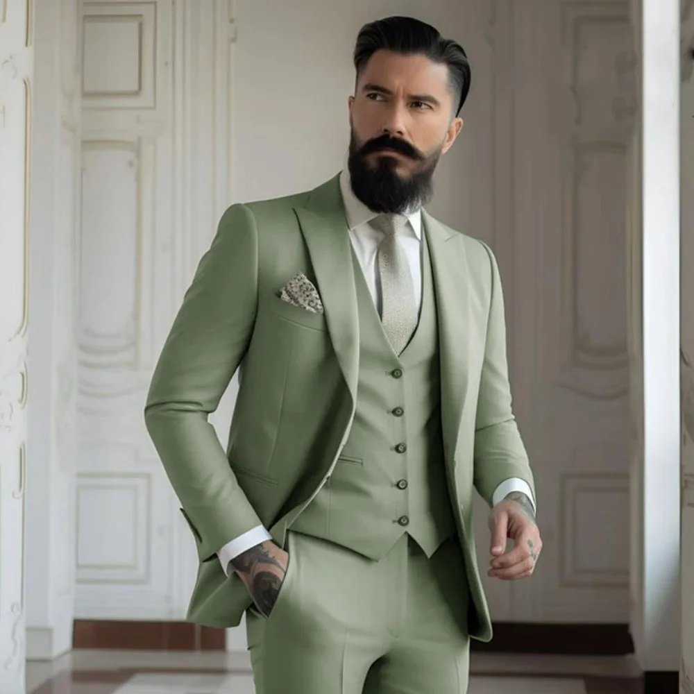 3 Pieces Post Khaki Suits Men  - Men Formal Wear Dress 评论和价格