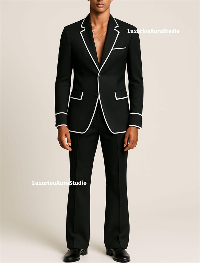 Designer Black Men Suit Set 2  - Men Formal Wear With Coat 评论和价格