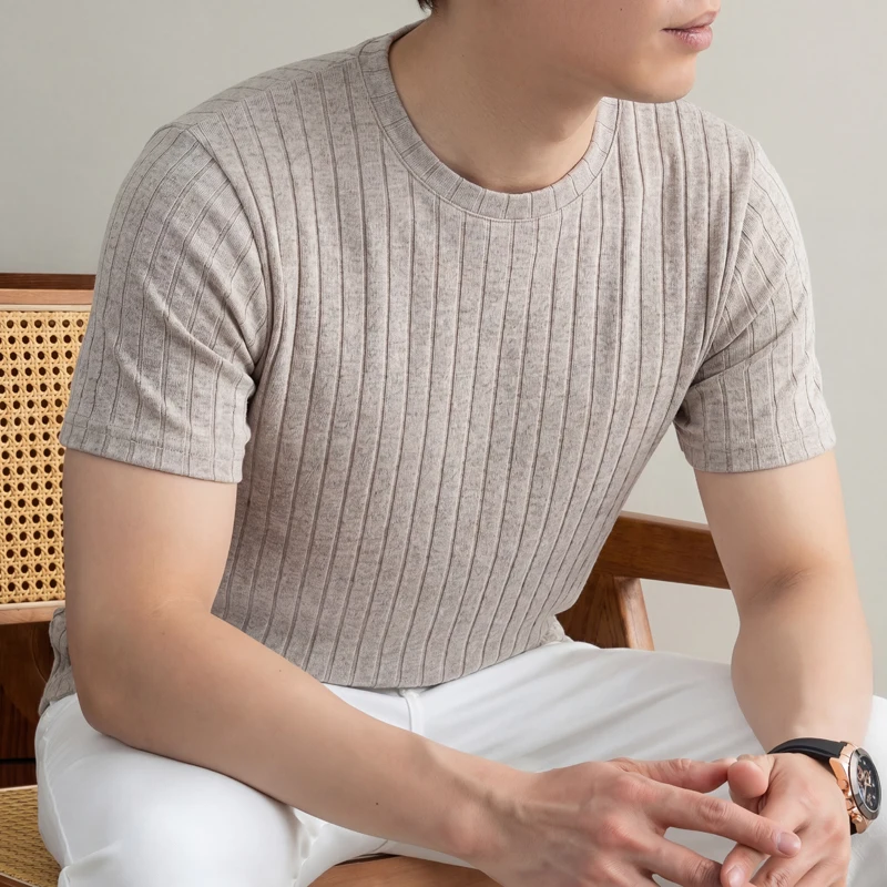 Business Casual Ribbed T Shirt - Young Men Formal Wear 评论和价格