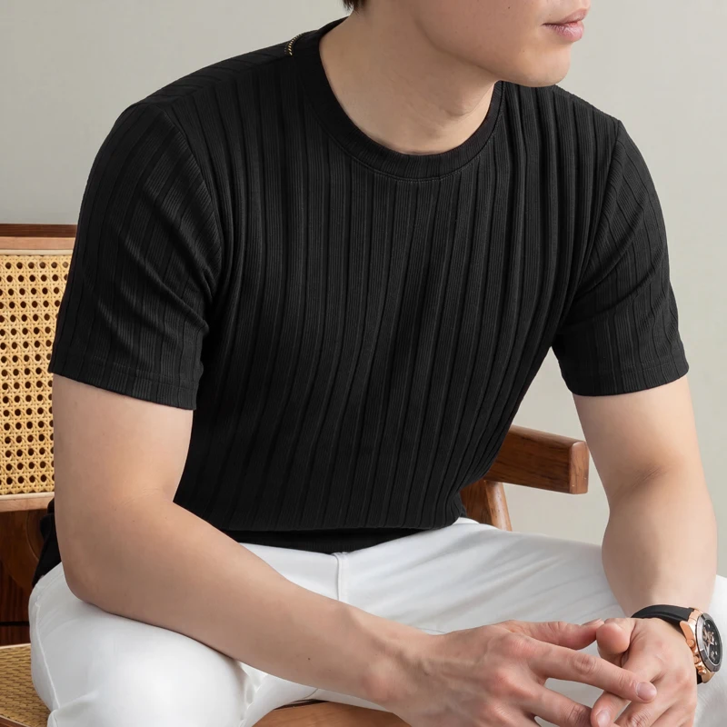 Business Casual Ribbed T Shirt - Young Men Formal Wear 评论和价格