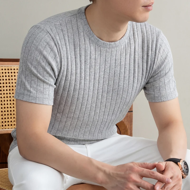 Business Casual Ribbed T Shirt - Young Men Formal Wear 评论和价格