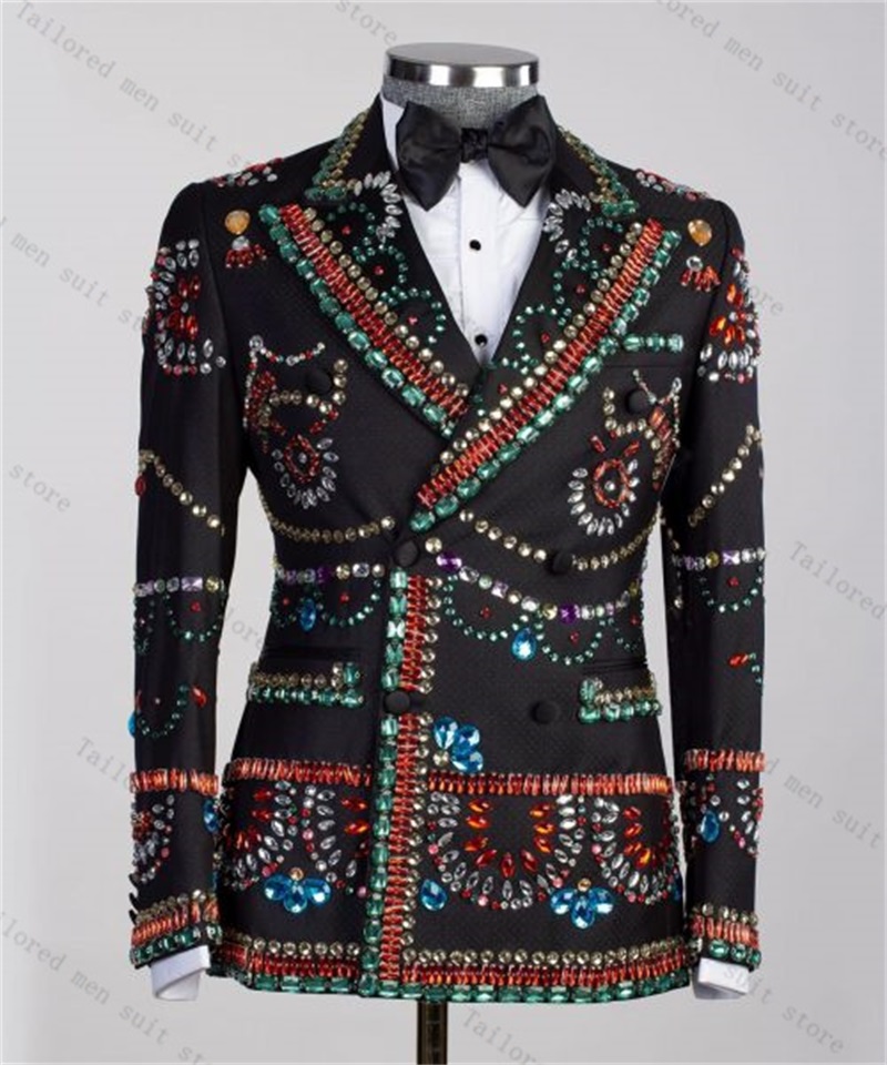 Crystals Men Suit Set 2 Pieces - Men Formal Wear With Coat 评论和价格