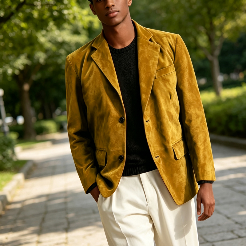 Retro Men Faux Suede Blazer No - Men Formal Wear With Coat 评论和价格