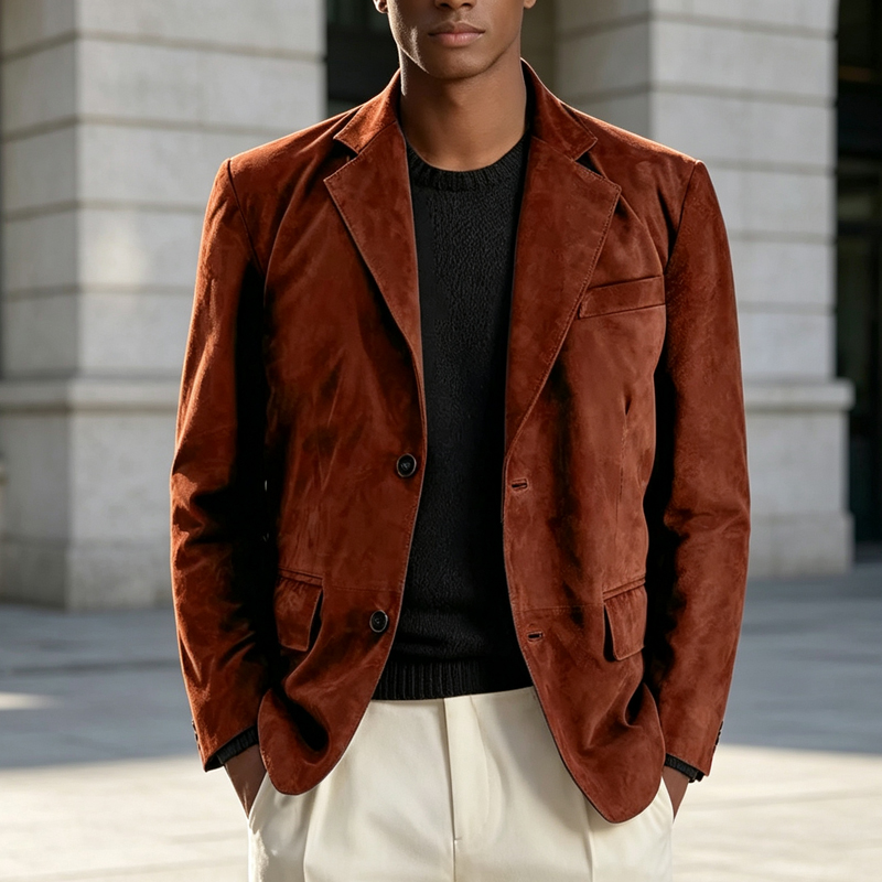 Retro Men Faux Suede Blazer No - Men Formal Wear With Coat 评论和价格