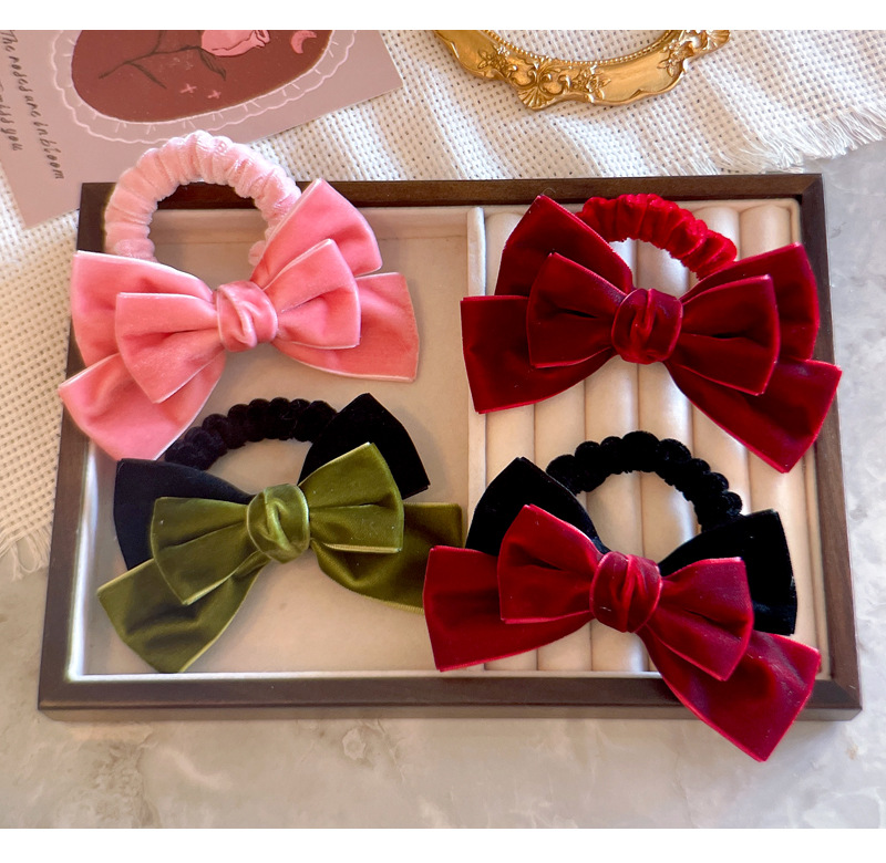 Cute Red Velvet Bow Hair Ties  - Tie Bar Clip 评论和价格