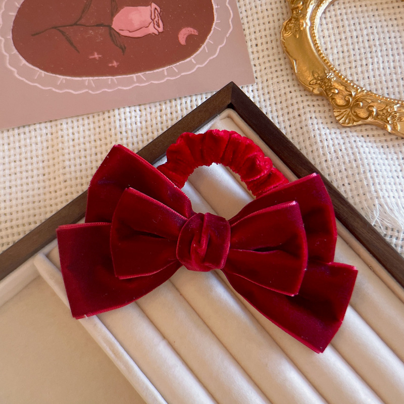 Cute Red Velvet Bow Hair Ties  - Tie Bar Clip 评论和价格