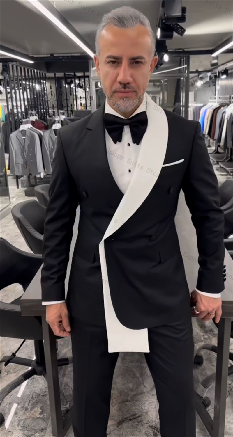 Black White Men Suit Set 2 Pie - Men Formal Wear With Coat 评论和价格