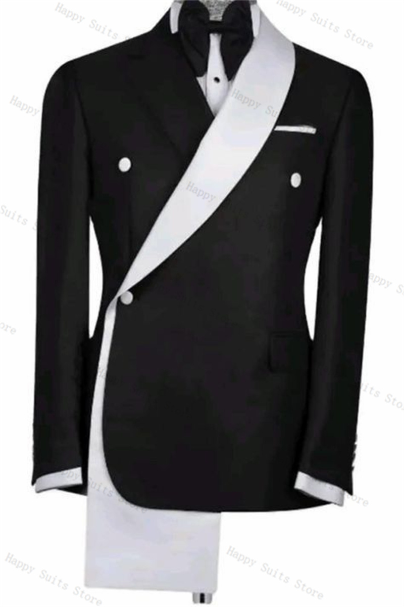 Black White Men Suit Set 2 Pie - Men Formal Wear With Coat 评论和价格