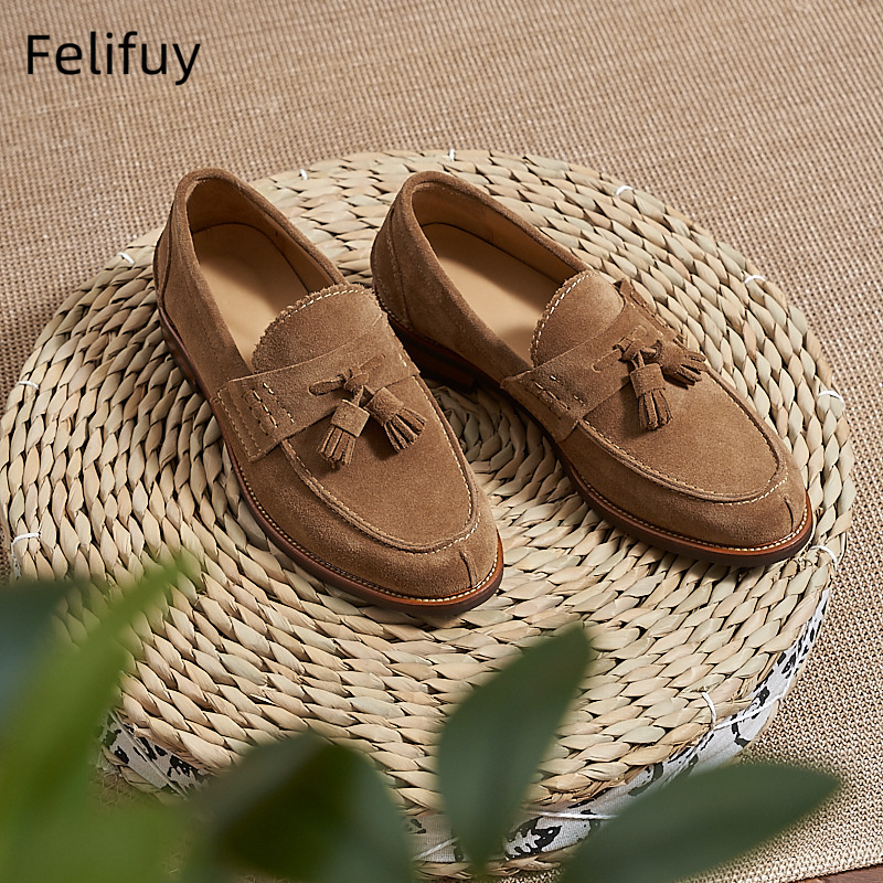 New Brown Men Flat Loafers Cow - Men Formal Wear Dress 评论和价格
