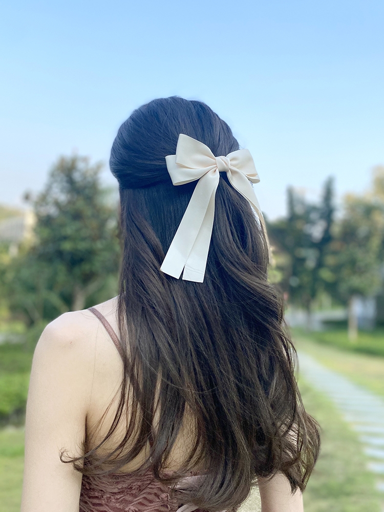 Korea Elegant Long Ribbon Bow  - Tie Bar Clip 评论和价格