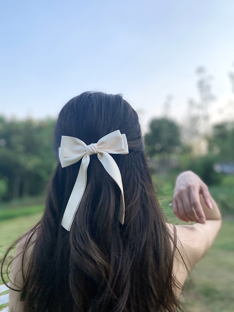 Korea Elegant Long Ribbon Bow  - Tie Bar Clip 评论和价格